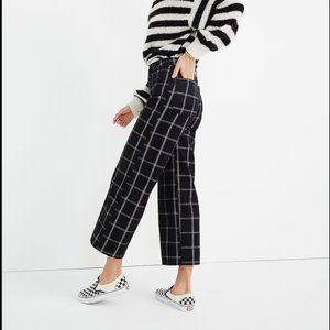 Madewell Emmett Wide-Leg Crop Pants in Black Windowpane 26P